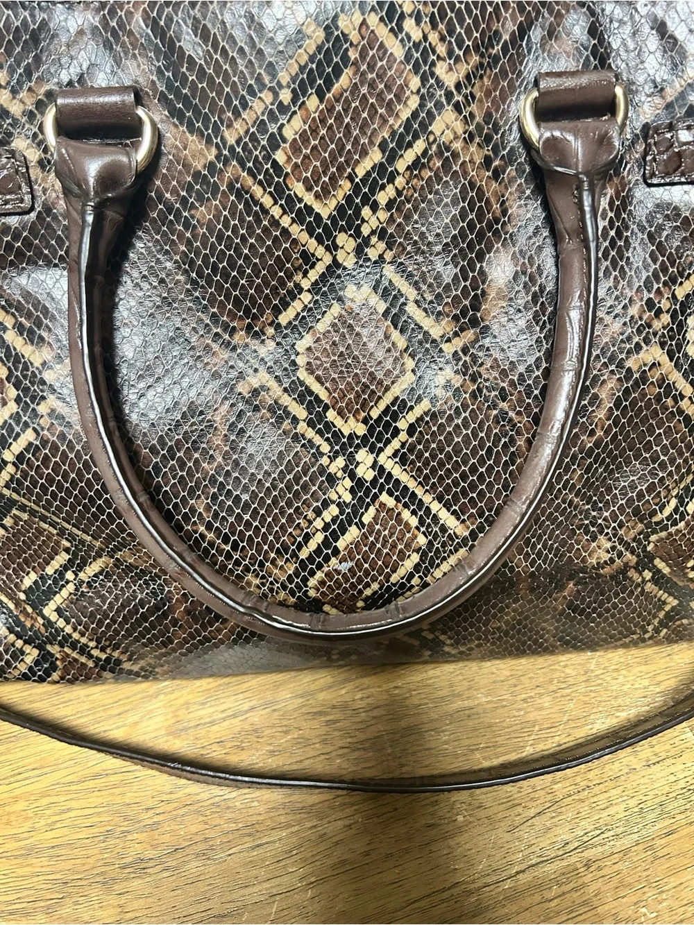 Michael Kors Brown Snake-Embossed Satchel with Gold Hardware
